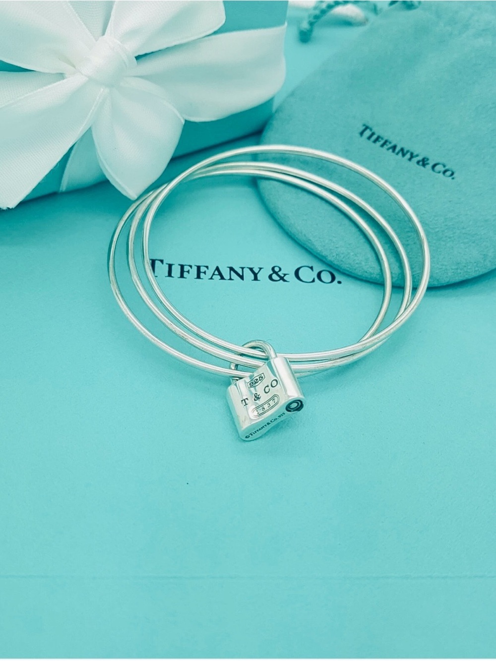 Rare Tiffany & Co 1837 Padlock Triple Wire Bangle Bracelet Sterling Silver 7.5” - Picture 2 of 9